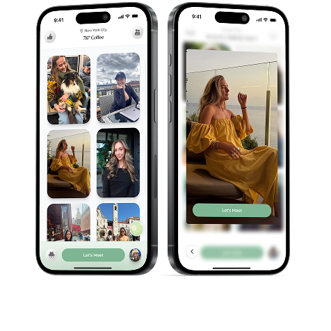 Radius mobile app showing real-time location matching and park view