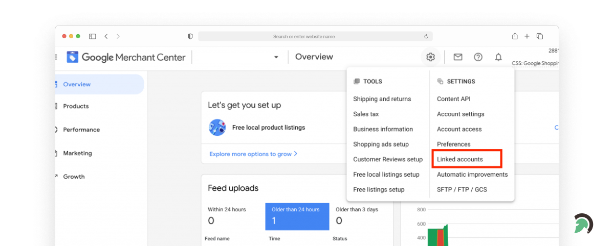 Link Google analytics and ads account to Google merchant center