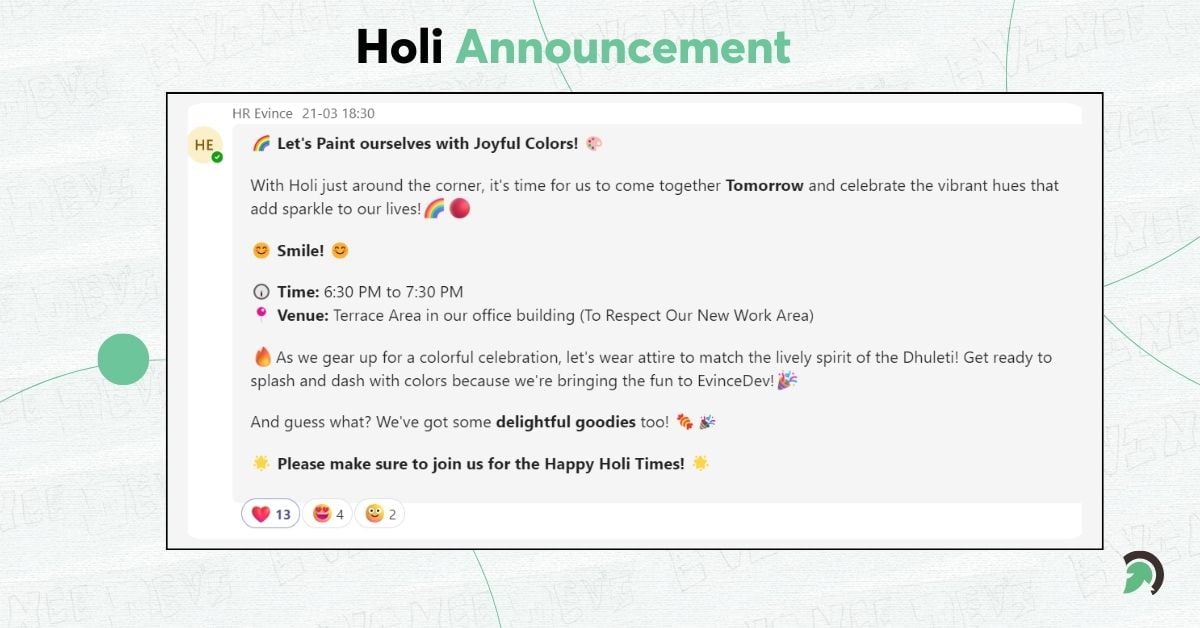 Holi Announcement